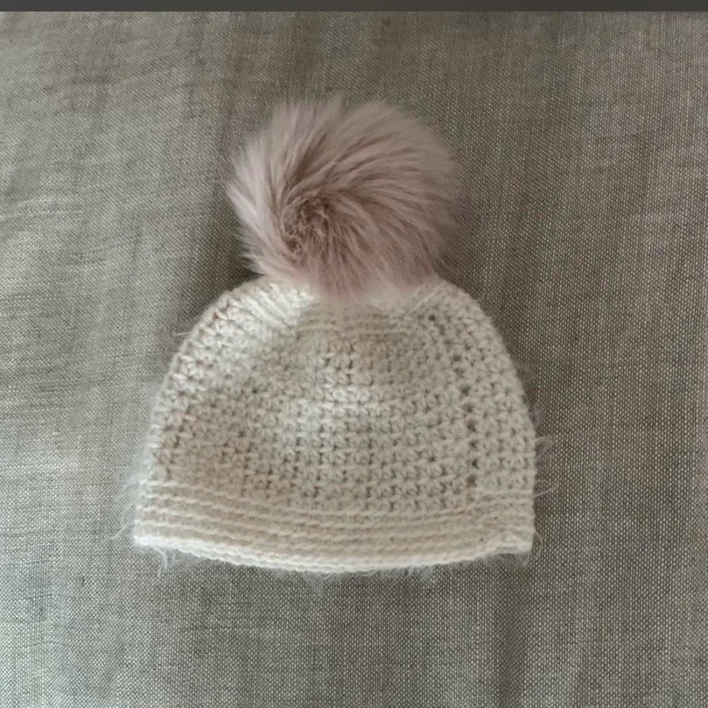 Cozy Cream Knit Beanie with Pink Pom-Pom and Matching Wrap Scarf